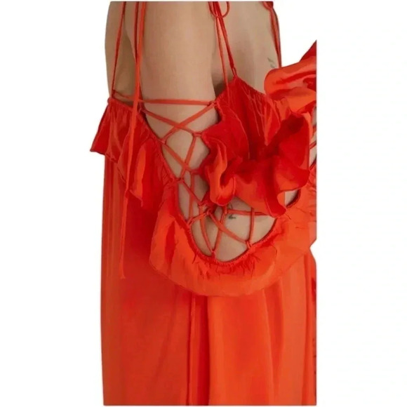 RODEBJER | Arlo Maxi Dress in Poppy Red | Long Flowy Front Slit | Long Sleeve S - Picture 4 of 6